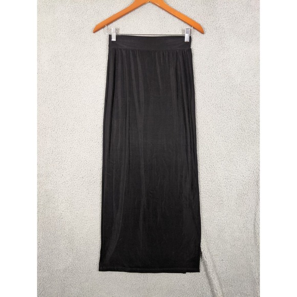 Necessary Objects Dresses & Skirts - Vtg Nylon Maxi Skirt Womens XS Black Side Slit 90s Grunge Whimsigoth Witchy